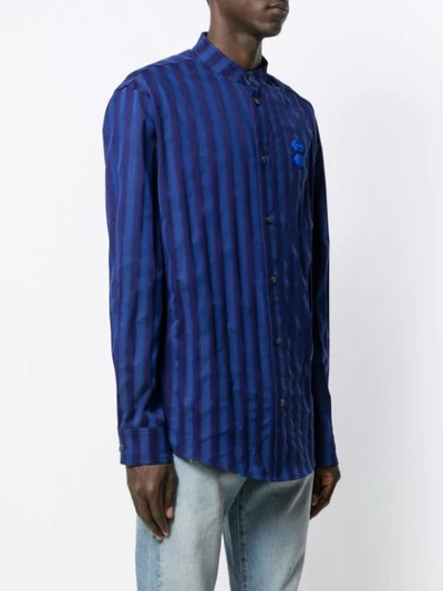 Shop Off-white Striped Band Collar Shirt In Blue