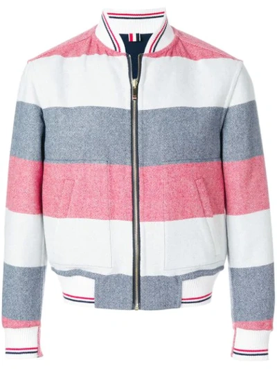 Shop Thom Browne Rugby Stripe Reversible Bomber In 960 Red/white/blue