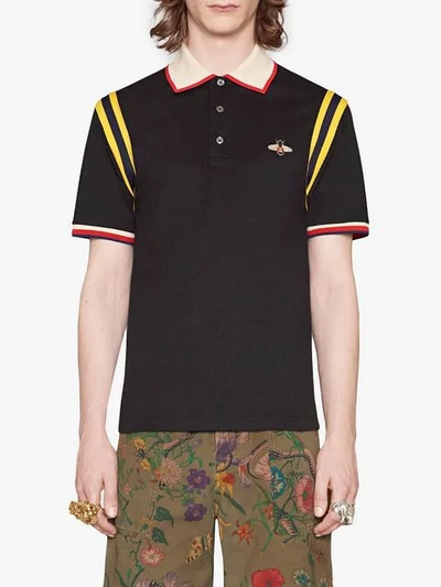 Shop Gucci Cotton Polo With Bee In Black