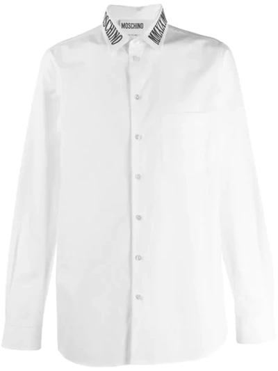 Shop Moschino Embroidered Logo Collar Shirt In White