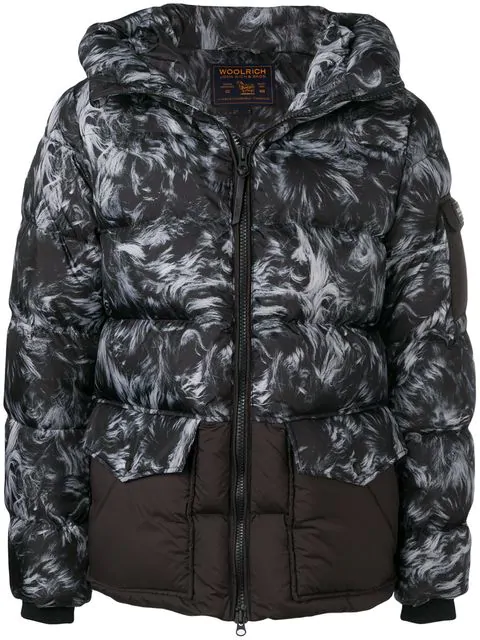 Woolrich Sierra Sheepskin-pattern Quilted Puffer Coat In Black | ModeSens