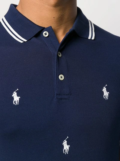 Shop Polo Ralph Lauren Logo Print Polo Top In Blue