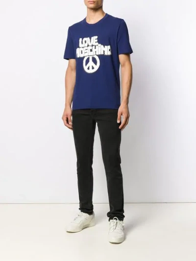 LOVE MOSCHINO LOGO & PEACE SIGN T-SHIRT - 蓝色