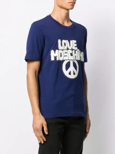 LOVE MOSCHINO LOGO & PEACE SIGN T-SHIRT - 蓝色