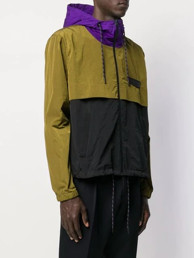 Shop Ami Alexandre Mattiussi Tricolour Hooded Zipped Jacket In Green