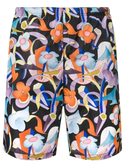 Shop Prada Floral Print Swim Shorts In Black