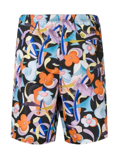 Shop Prada Floral Print Swim Shorts In Black