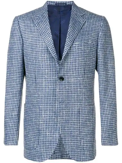 Shop Kiton Houndstooth Blazer In Blue