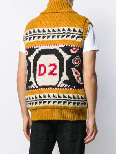 Shop Dsquared2 Pattern Knit Gilet In Yellow