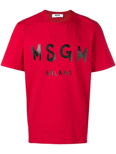 Shop Msgm Brushstroke Logo T In Red