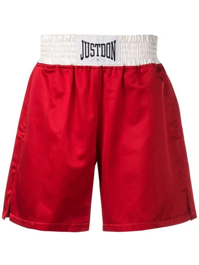 Shop Just Don Logo Patch Boxing Shorts In Red
