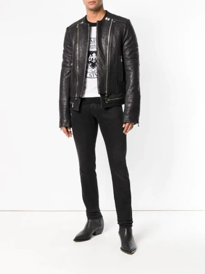 Shop Balmain Bubble Leather Jacket - Black