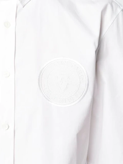 Shop Balmain Embroidered Logo Shirt In White