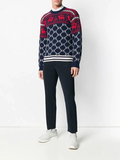 Shop Gucci Gg And Reindeer Jacquard Sweater In Blue