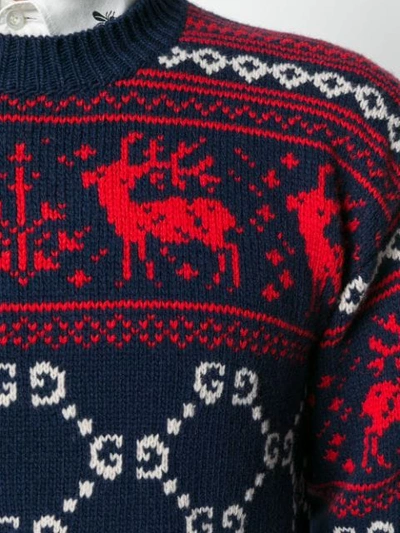 Shop Gucci Gg And Reindeer Jacquard Sweater In Blue