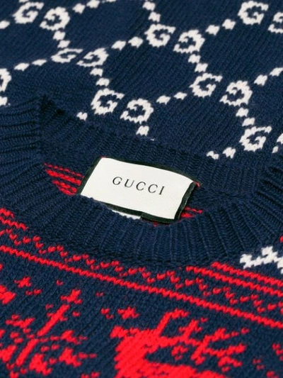 Shop Gucci Gg And Reindeer Jacquard Sweater In Blue