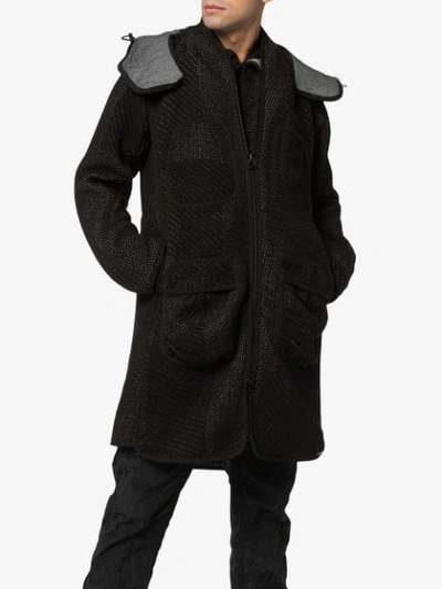 Shop Byborre Stitch Detail Hooded Parka Coat In Black