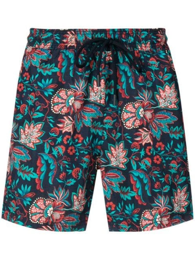 Shop Etro Floral Print Swim Shorts In Blue