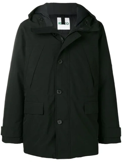 Shop Kenzo Padded Fitted Coat In Black