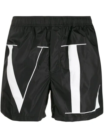 Shop Valentino Logo Print Swim Shorts In Black