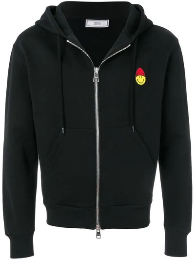 Shop Ami Alexandre Mattiussi Zipped Hoodie With Patch Smiley In Black