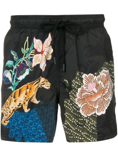 Shop Etro Jungle Swim Shorts In Black