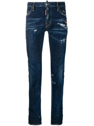 DSQUARED2 DISTRESSED SLIM-FIT JEANS - 蓝色