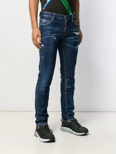 DSQUARED2 DISTRESSED SLIM-FIT JEANS - 蓝色