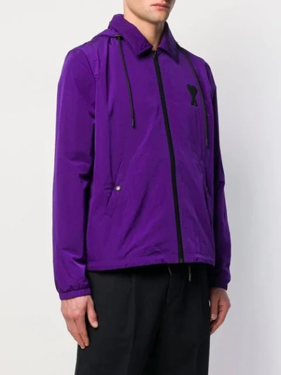 Shop Ami Alexandre Mattiussi Hooded Zipped Jacket Ami De Coeur Patch In Purple