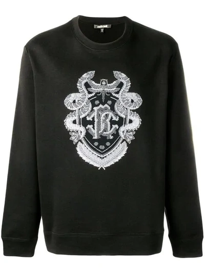 Shop Roberto Cavalli Embroidered Sweatshirt In Black