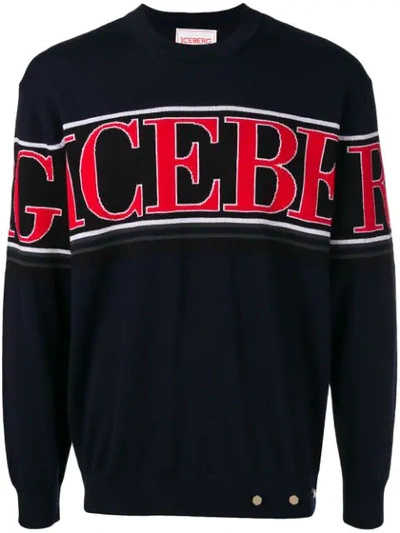 Shop Iceberg Intarsia Logo Jumper In Black