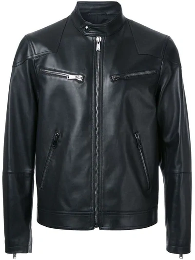Shop Kent & Curwen Leather Biker Jacket In 99
