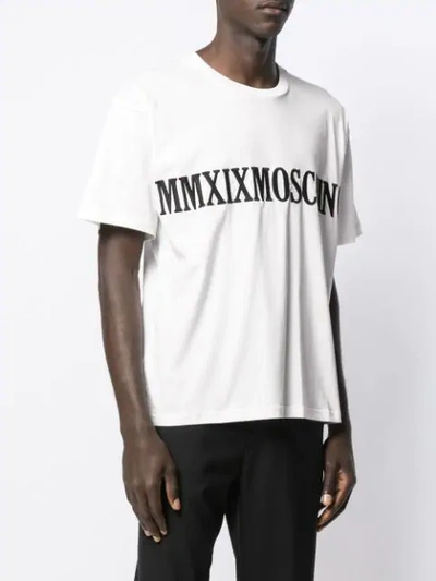 Shop Moschino Logo Embroidered Oversized T-shirt In White