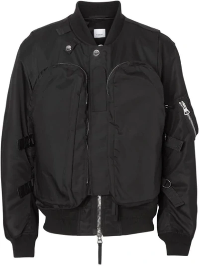 Shop Burberry Nylon Twill Bomber Jacket With Detachable Gilet In Black