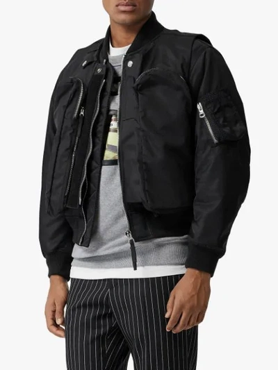 Shop Burberry Nylon Twill Bomber Jacket With Detachable Gilet In Black
