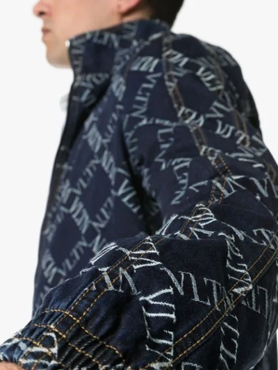 Shop Valentino Vltn Logo Print Denim Bomber Jacket In Blue