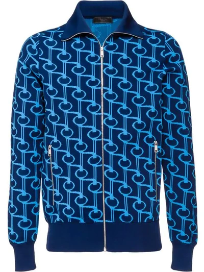 Shop Prada Technical Jacquard Cardigan In Blue