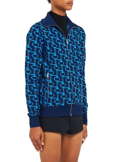 Shop Prada Technical Jacquard Cardigan In Blue