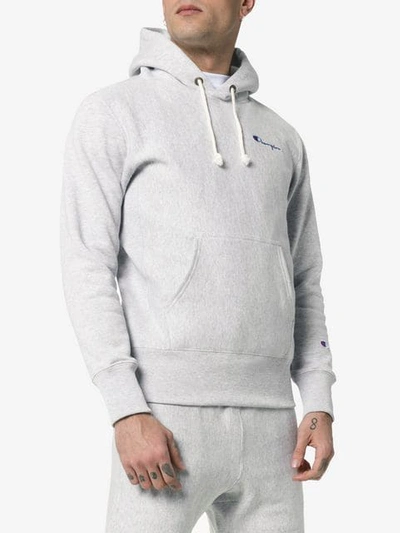 Shop Champion Contrast Logo Hoodie In Grey