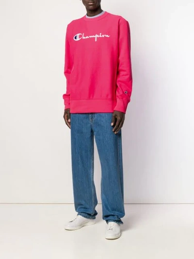 Shop Champion Embroidered Logo Sweatshirt In Pink