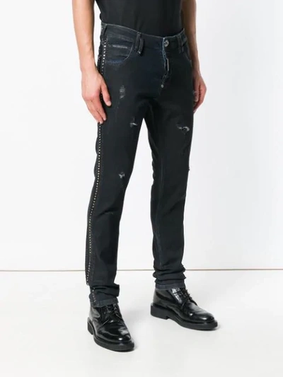 Shop Philipp Plein Distressed Fitted Jeans In Black