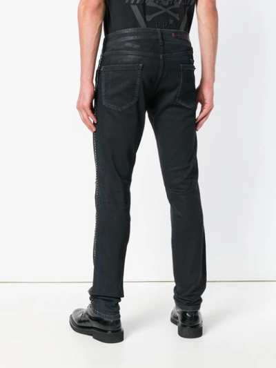 Shop Philipp Plein Distressed Fitted Jeans In Black