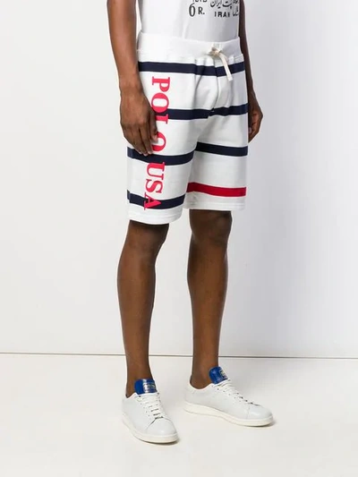 Shop Polo Ralph Lauren Logo Striped Shorts In White