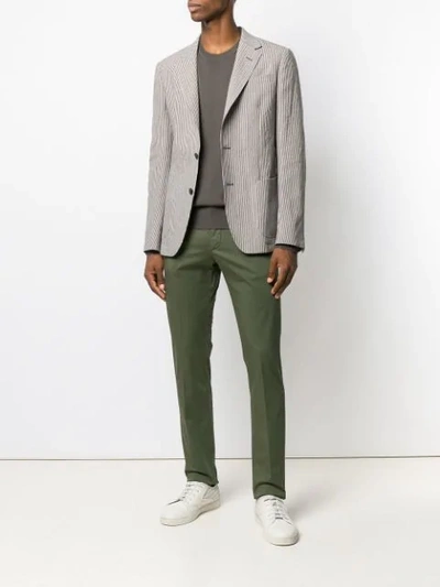 Shop Z Zegna Striped Fitted Blazer In Grey