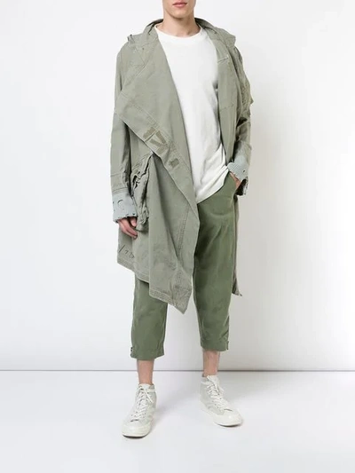 Shop Greg Lauren Oversized Parka Coat In Green