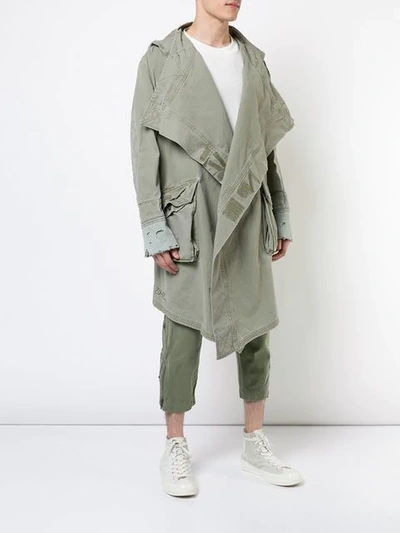 Shop Greg Lauren Oversized Parka Coat In Green