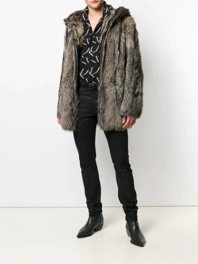 Shop Saint Laurent Hooded Fox Fur Coat - Brown