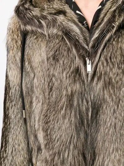 Shop Saint Laurent Hooded Fox Fur Coat - Brown