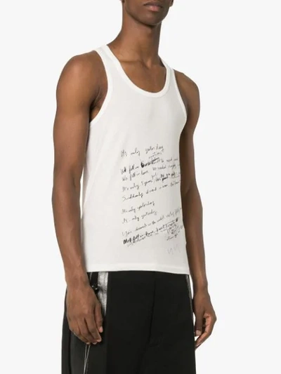 Shop Yohji Yamamoto Text Print Sleeveless Cotton Vest In White