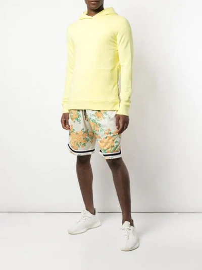 Shop John Elliott Floral Print Perforated Shorts In Ivory Bougainvillea